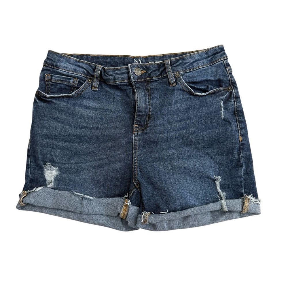 New York & Company NY&C Mid-Rise Denim Jean Shorts Women 12 Stretch Rolled Cuff